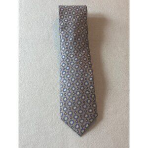Faconnable Mens Silk Tie Made‎ In Italy Yellow & Blue Geometric Pattern